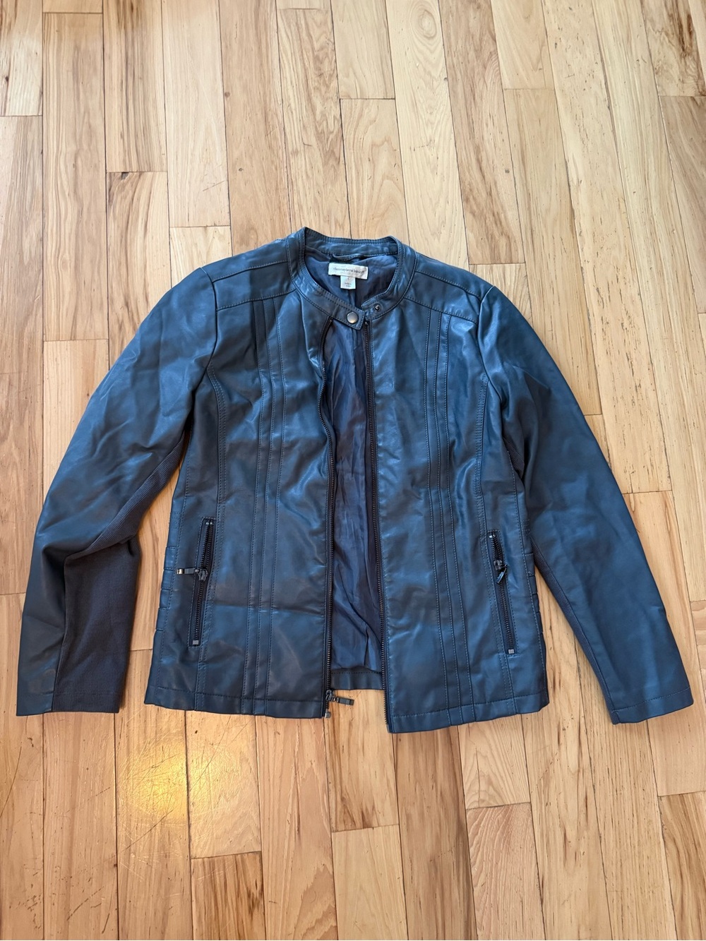 Leather Moto Jacket - Navy Blue